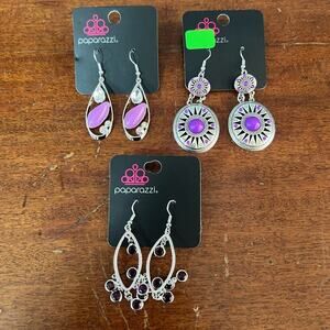 Bundle of 3 NWT paparazzi purple and silver dangle earrings